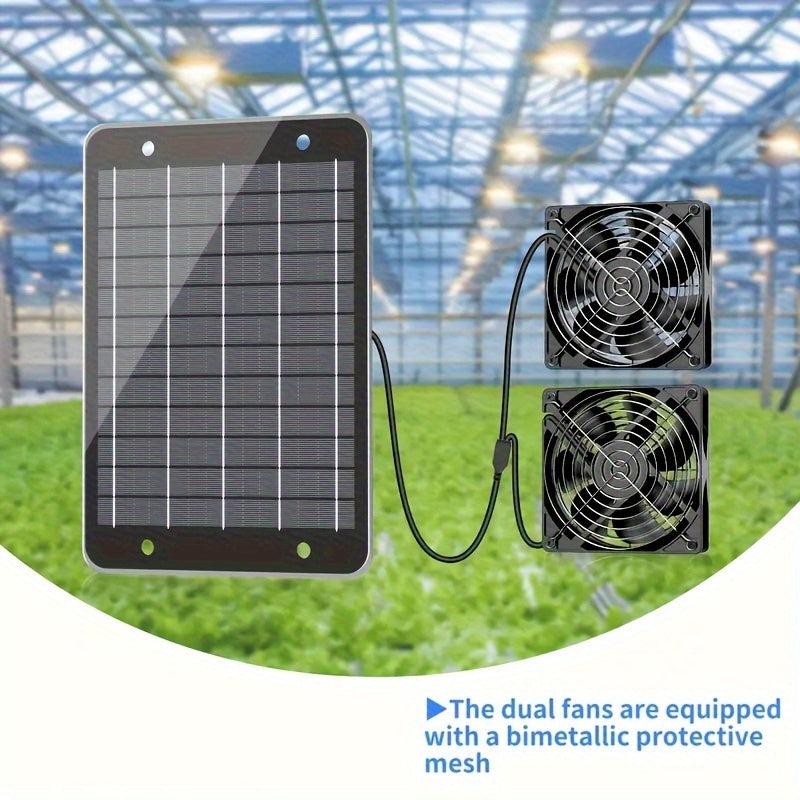 10W Portable Exhaust Ventilator, Dual Solar Panel Fan – for Greenhouses, Small Pet Houses, RV Travel, Camping Windows & Outdoor Spaces | Battery-Free Operation | Durable Solar Fan Assembly, Greenhouse Ventilation, Dual Protective Grilles