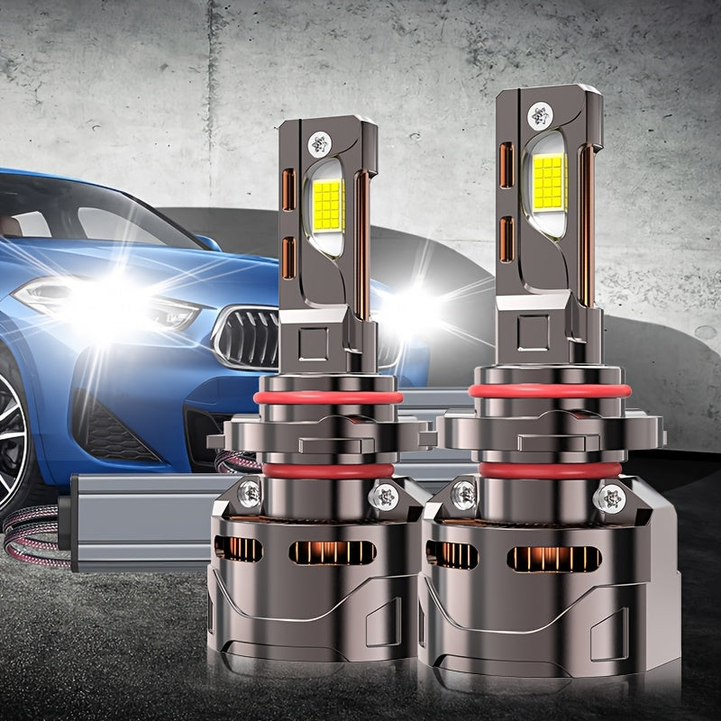 2Pcs LED Car Headlight Bulbs, 7500K White, High Beam and Low Beam, Bright Chips, 12/24V, Aluminum, Plug-and-Play, with External Driver Can, Compatible with H4 H7 H11 H9 9005 HB3 9006 9012 Hir2 H8 HB2