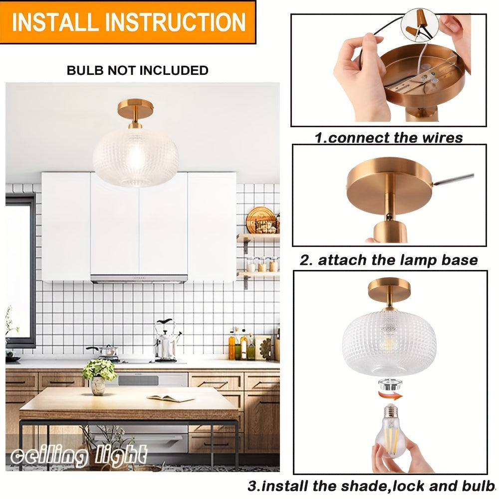Glass Ceiling Light Globe Flush Mount Fixture Modern Farmhouse Lighting Semi-Flush Mount Light Suitable for Kitchen Hallway Bedroom Entryway Laundry Room Living Room Dining Room E26/E27 Base (Bulb Not Included)