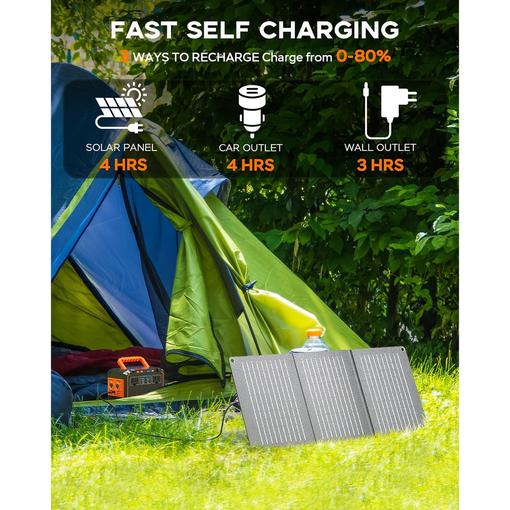 便攜式太陽能發電機電源站 237Wh，含 60W 太陽能板/88Wh &30W SL/111Wh &30W SL，或 88.8Wh/237Wh。具備 2*AC/USB-C PD/USB QC3.0/DC 輸出，LED 緊急電源燈，適用於戶外露營、房車旅行、緊急情況，送禮首選