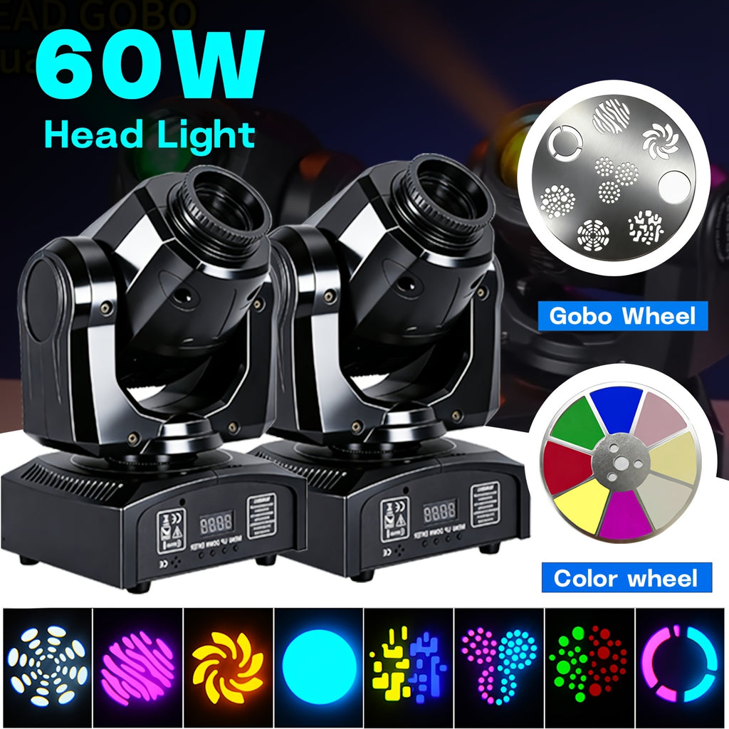 60W stage lighting moving head light, suitable for DMX512 interface, 8 gobos, 8 colors, sound control, 11 channels, 270° tilt, 540° pan, compact DJ light, suitable for weddings, disco, parties, club stage performances