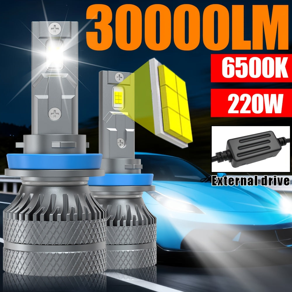 2Pcs 12V LED Car Headlights 9005/HB3 9006/HB4 9012/HIR2 H8 H9 H11 H4 H7 H1-QG072 6500K White Light Bright 3570 CSP Chip New Upgraded Design LED Plug-in Bulbs, Super Cooling System