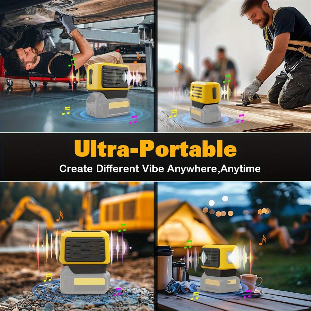 SurgeSonic 大音量 HiFi 工地扬声器，适用于 DeWALT 18V 和 20V Max 电池 - 便携式高保真立体声音响，带 USB-A/C 充电、PD20W、低音、无线连接、应急灯，非常适合车库工作、建筑、户外派对、节日礼物（不含电池）、Hi-Fi 便携式盒子