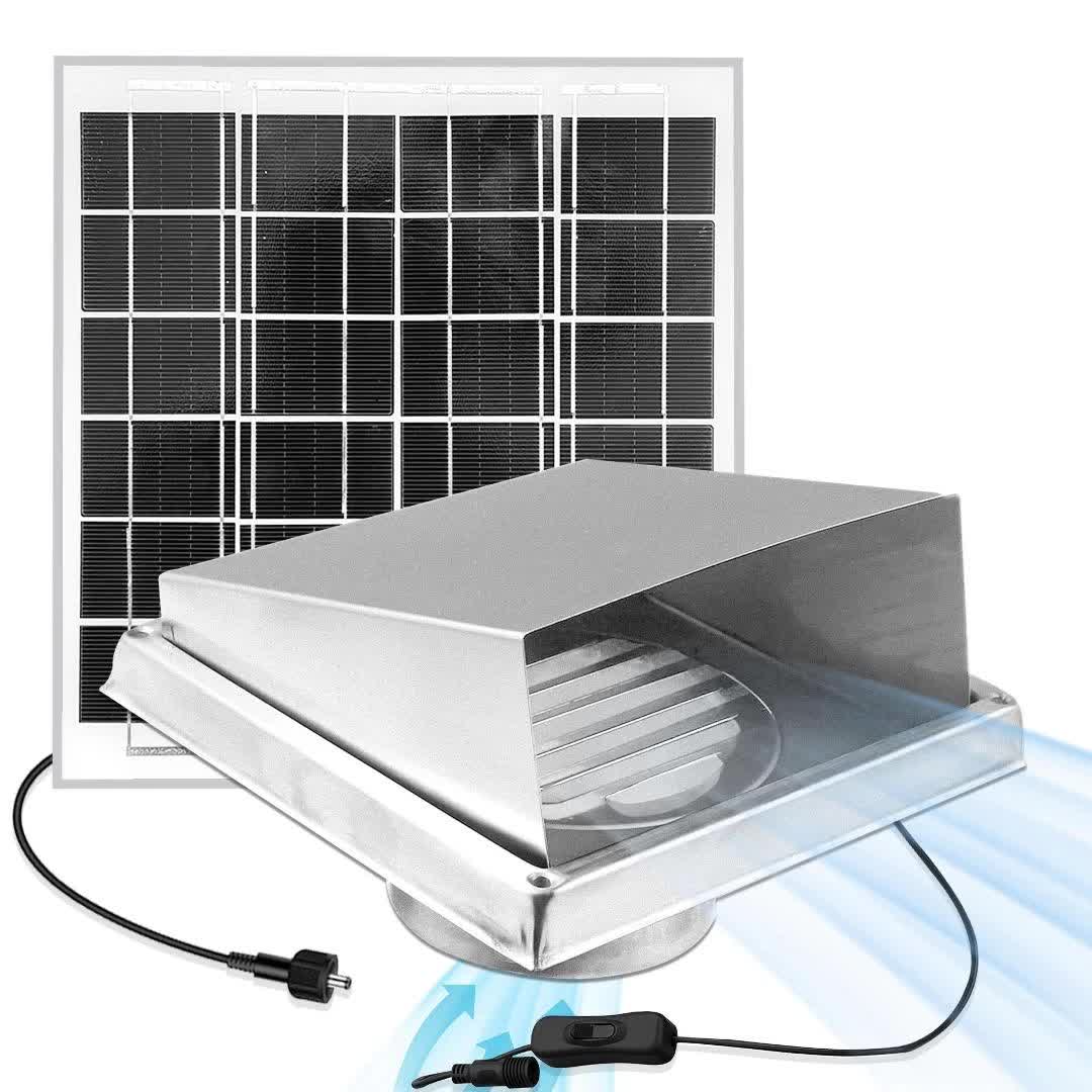 Wall-Mounted Solar Exhaust Fan, 8W Solar Panel + Φ110mm Ventilation Fan, Stainless Steel Metal Shell Protection, High Speed Large Airflow Exhaust Fan, Ventilation and Heat Dissipation Solution for Attic, Warehouse, Garage and Kitchen