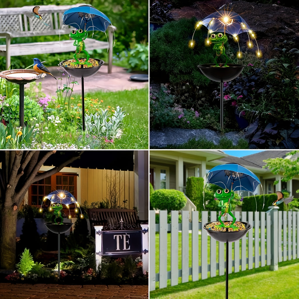 One Frog Statue Solar Street Light, Outdoor Hummingbird Feeder, Garden Decorative Lighting with String Lights, Perfect for Courtyard Paths, Lawns, Patio Street Lights, Essential Decoration for Halloween and Christmas