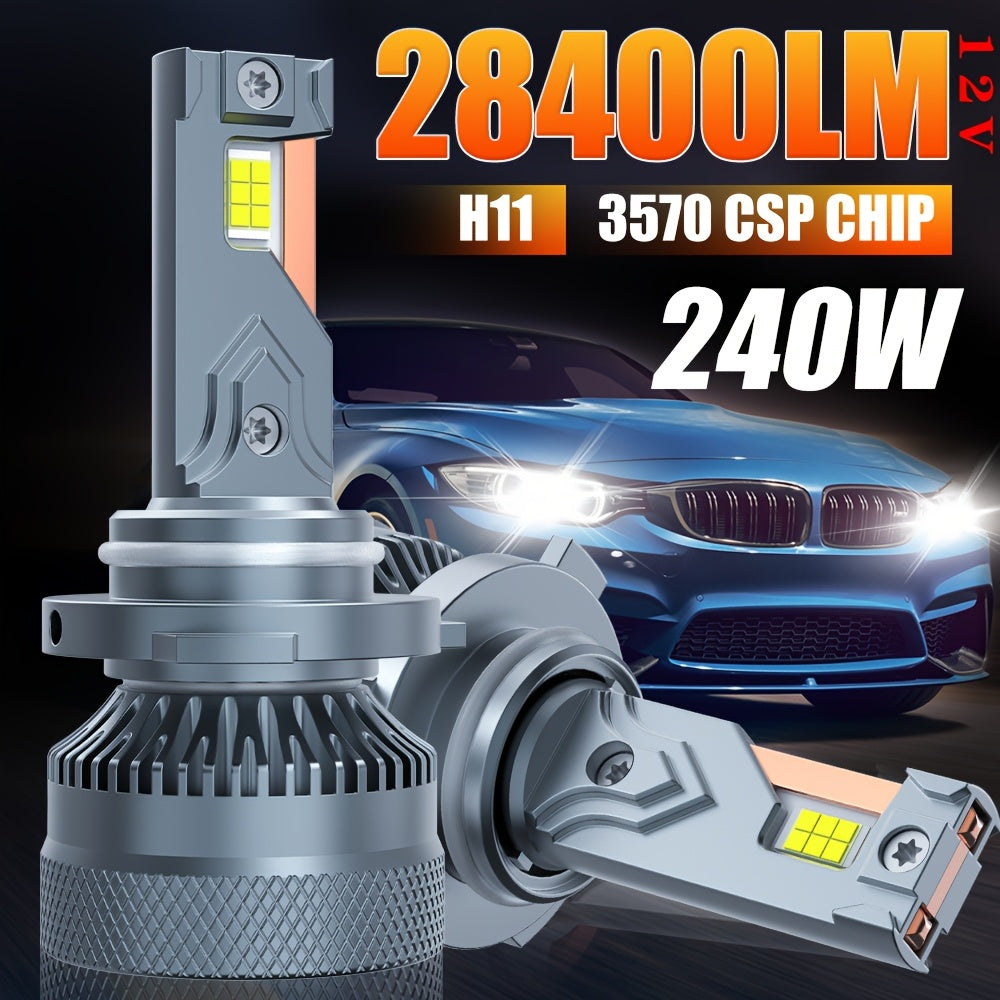2pcs H1 H4/9003/HB2 H7/H18 H16/H11/H9/H8 9005/HB3 9006/HB4 9012/HIR2 LED 汽车大灯，800%高亮度 3570 CSP 芯片 240W 28400LM 远近光雾灯快速散热 即插即用，不含电池.O130