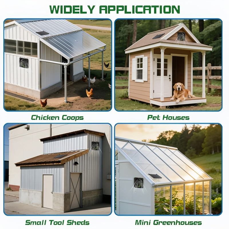 3W Solar Exhaust Fan, Detachable Solar Panel, No Battery Needed, Low Noise Bidirectional Ventilation System, Window Ventilation and Cooling for RVs, Chicken Coops, Greenhouses, Sheds and Pet Houses