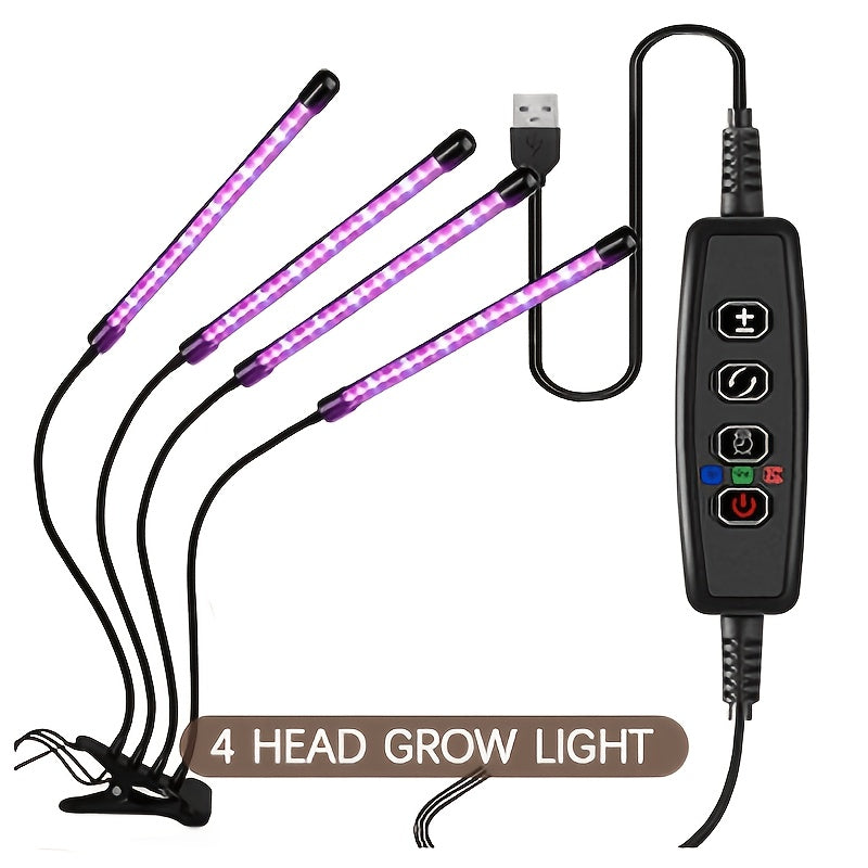 2-Head Full Spectrum LED Grow Light, USB Clip-On 5V Indoor Greenhouse Grow Lamp, Dimmable 3/9/12H Timer, Ideal for Seedlings Flowers Houseplants, Valentine's Day Gift