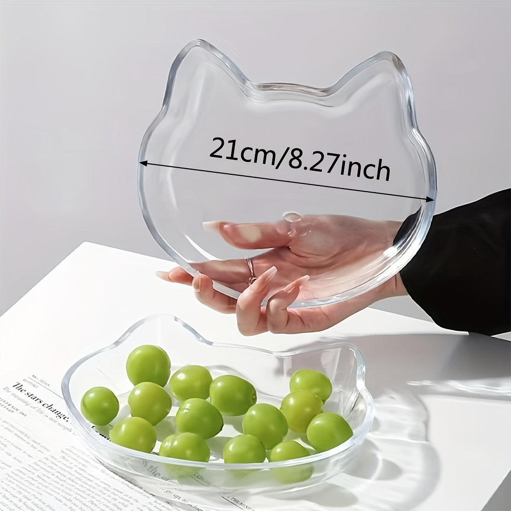 1pc Thickened Cute Cat Glass Plate, Home Dumpling Plate, Salad Plate, Dinner Plate