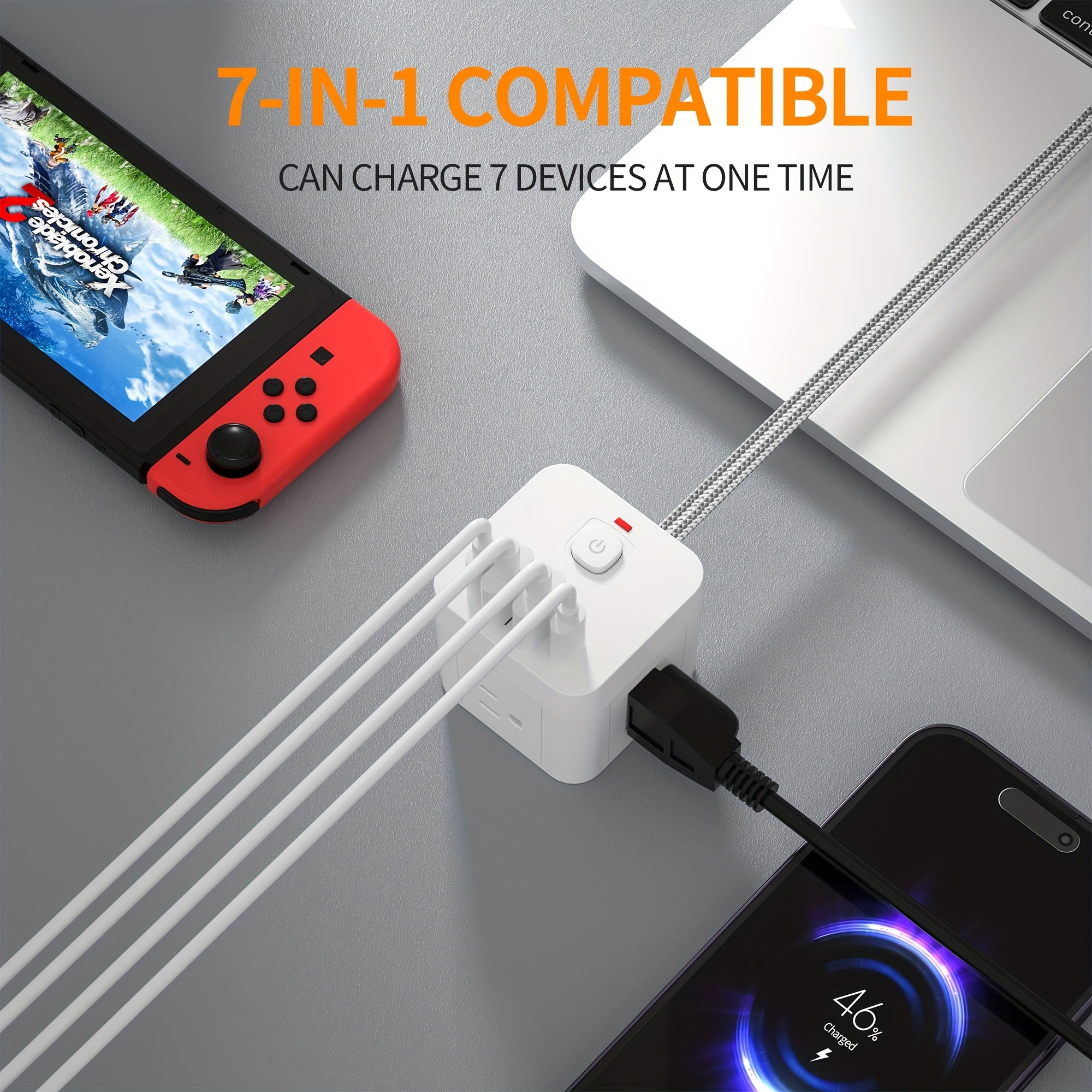 Compact Wall Outlet Featuring a 1.5-Meter (5-Foot) Extension Cable, Designed to Meet American Standards. It Comes with Two Sets of 8-In-1 Versatile Sockets, an Individual Power Switch for Each Socket, And a Surge Protection Feature