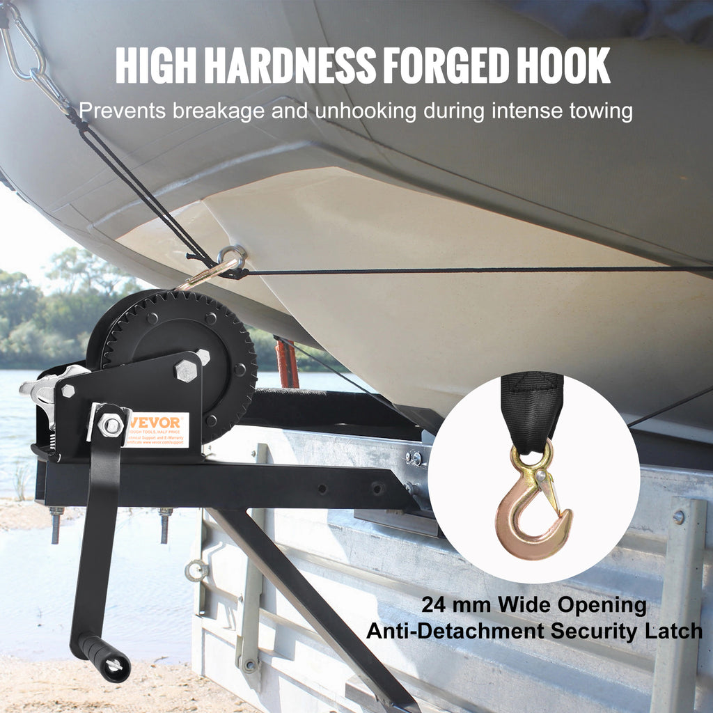 VEVOR Hand Winch, 1200/1600/2000/3500 lbs Pulling Capacity, Boat Trailer Winch with 23 ft Polyester Strap and Two-Way Ratchet, for Trailer, Boat or ATV Towing