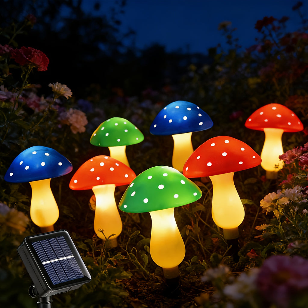 One-to-Five Solar Cartoon Mushroom Ground Insert Light, Outdoor Garden Courtyard Decorative Light, Holiday Atmosphere Light, Automatic On/Off, Decorative Design, Easy Installation, Festive Decoration Light