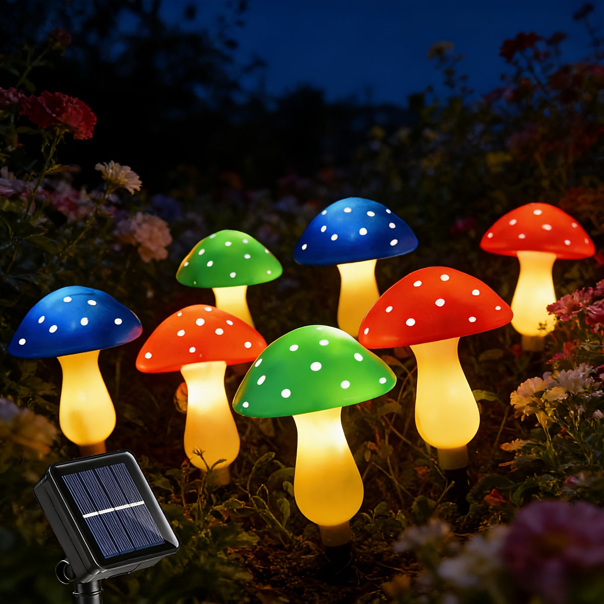 One-to-Five Solar Cartoon Mushroom Ground Insert Light, Outdoor Garden Courtyard Decorative Light, Holiday Atmosphere Light, Automatic On/Off, Decorative Design, Easy Installation, Festive Decoration Light