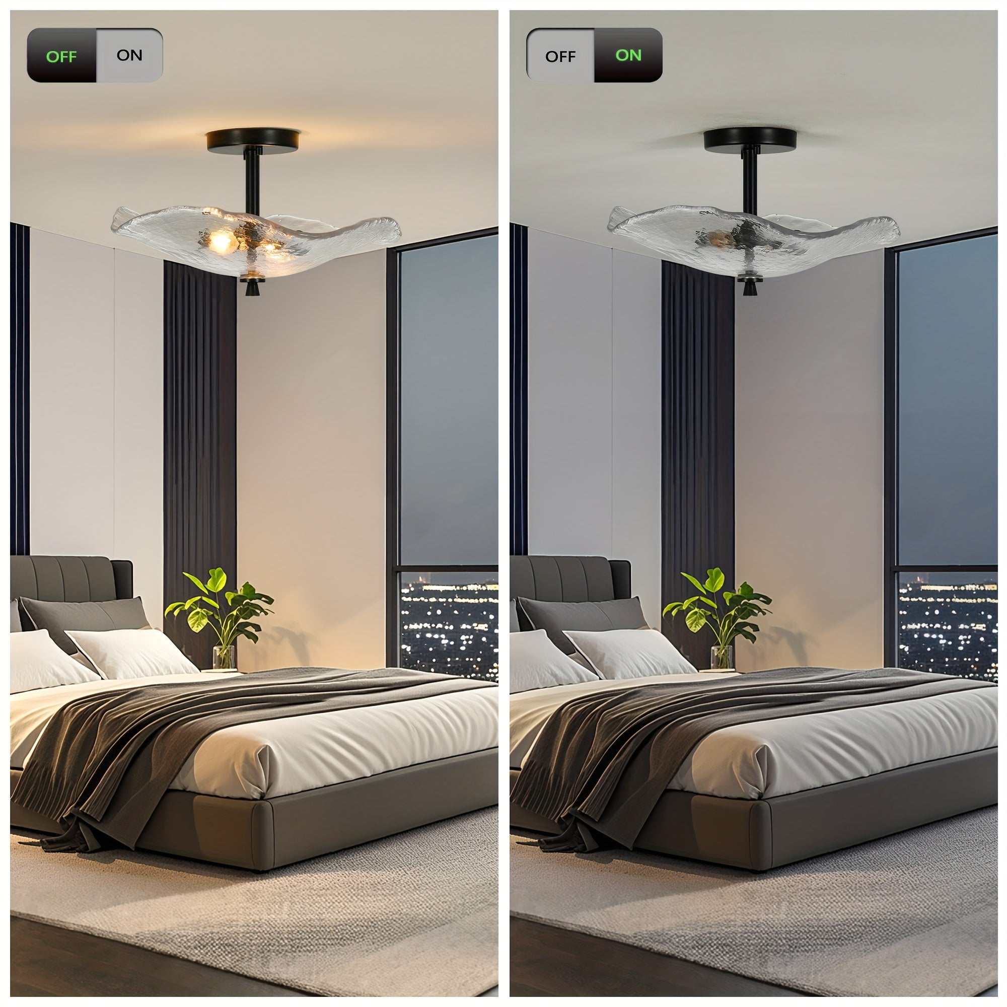 16.5-inch modern semi-flush mount ceiling light (black), water lily-shaped dual-light ceiling light, elegant near-ceiling lighting, with clear glass lampshade, suitable for bedroom, dining room, entryway and bathroom (E12 base, bulb not included)