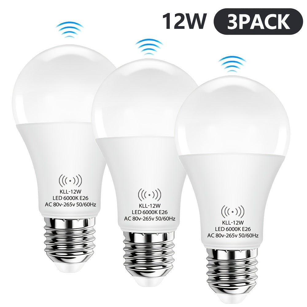 Kasotile sensor bulb, adjustable detection range, 12W (equivalent to 100W incandescent), A21 sensor indoor/outdoor bulb, automatic sensing, dusk-to-dawn automatic lighting, LED bulb, daylight color temperature 6000K, E26 base, 1100 lumens, 3-pack