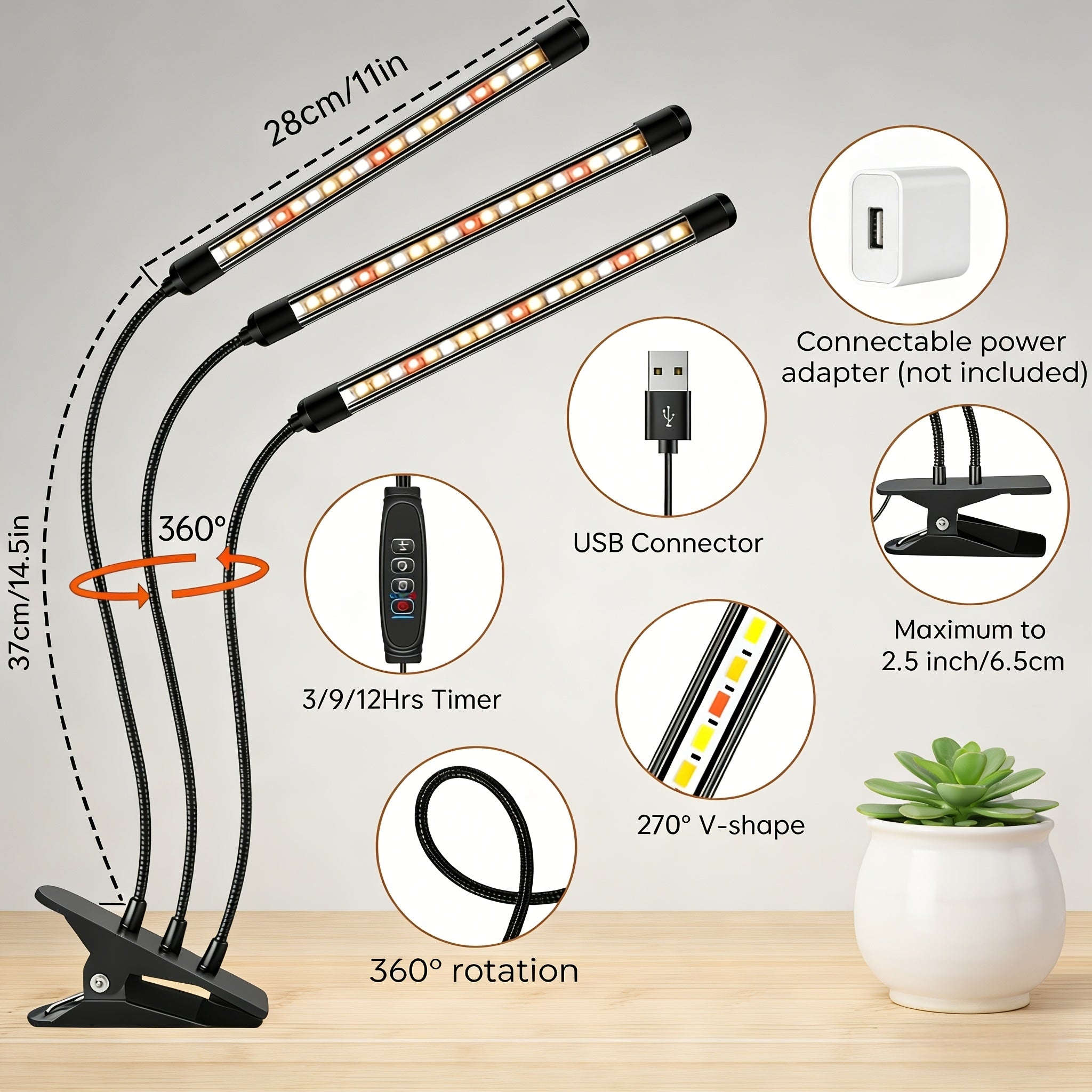 3 tubes, plant grow light, LED full spectrum grow light.