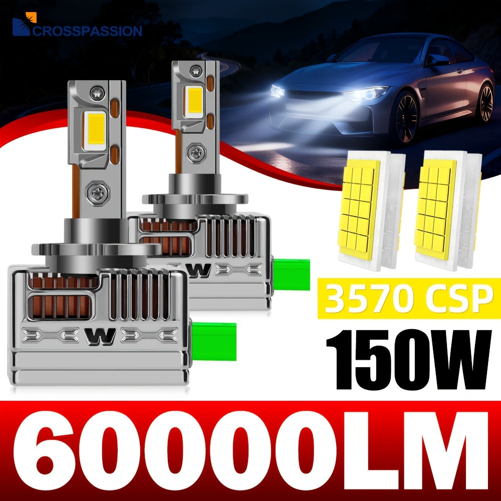 2-Pack D1S D2S D3S D4S D5S D8S LED Headlight Bulbs, No CANBUS Error, 150W Super Bright 6000K White Light, Built-in Driver Turbo Fan, Long Life, Easy Installation