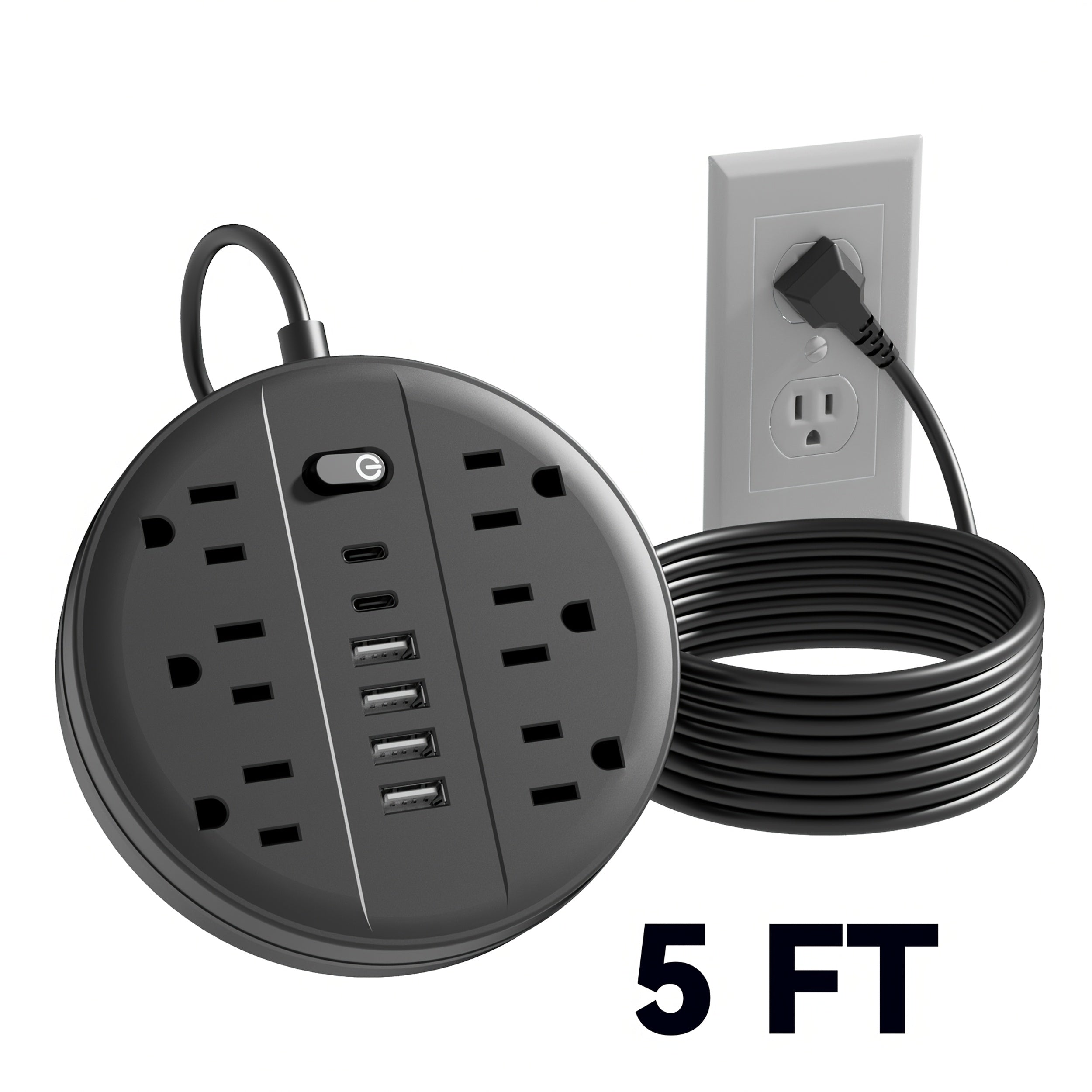 1pc 12-in-1 Multi-functional Power Socket With Surge Protector, 6 AC Outlets, 4 USB Outlets And 2 Type-c Ports. Wall-mountable Power Extension. Portable And Compact Design. Suitable For Home, Office And School. In White And Black.