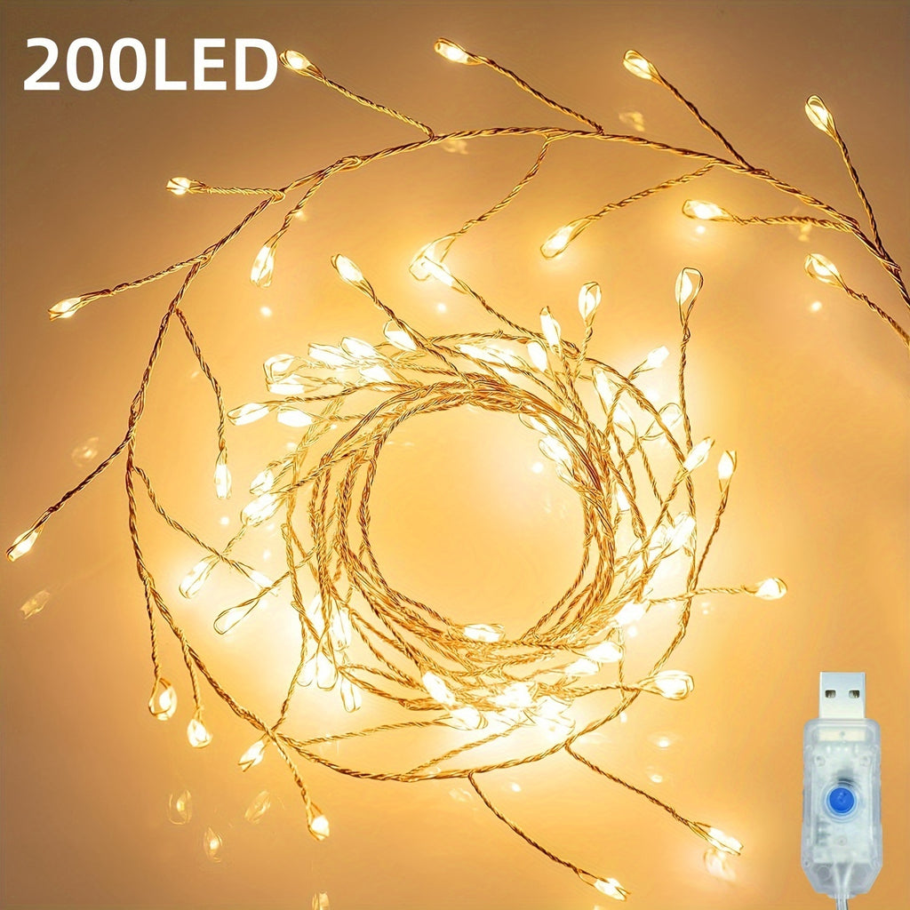 1包 9.8/19.6英尺 100/200 LED 仙女灯串，簇状灯爆竹星空灯串，适用于天花板卧室花环窗户婚礼圣诞树装饰，暖光 8 种亮度模式白色