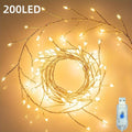 1包 9.8/19.6英尺 100/200 LED 仙女灯串，簇状灯爆竹星空灯串，适用于天花板卧室花环窗户婚礼圣诞树装饰，暖光 8 种亮度模式白色