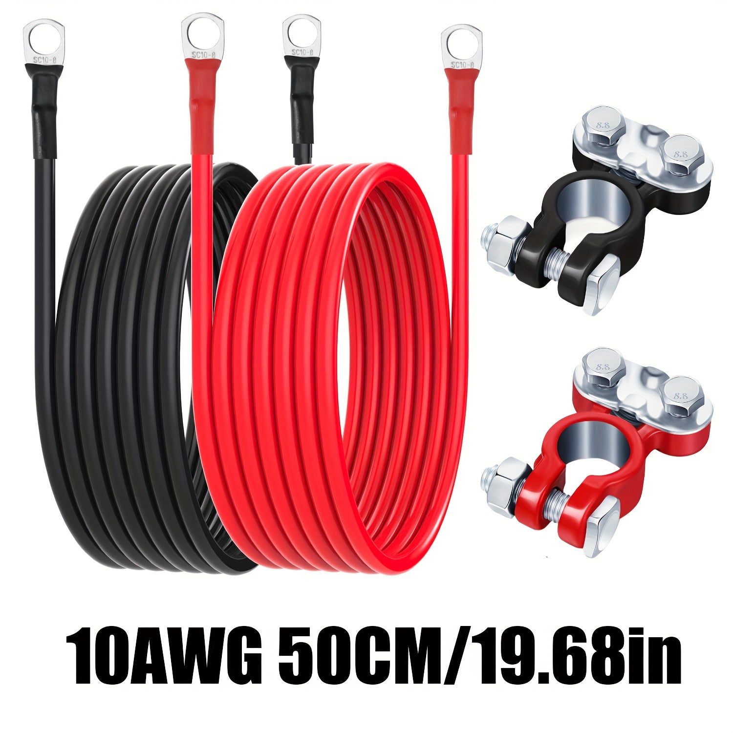 Battery Terminal Connector, 10AWG Wire, Car Battery Tool, Compatible with Cars, Motorcycles and Boats, No Battery Required