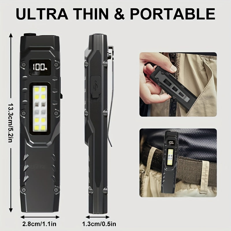 Ultra-Slim Multi-Mode High-Brightness Dual-Source LED Work Light, 9 Lighting Modes, Built-In Large Capacity Battery & Type-C Charging Port, Pen Clip + Slim Portable Design, Ideal for Work Lighting, Outdoor Use