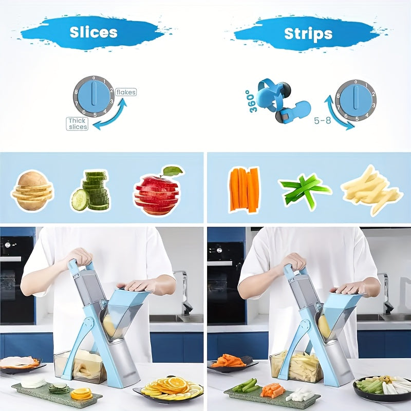 Manual Slicer with Stainless Steel Blades – Adjustable Thickness for Shredding & Dicing – Large Capacity Vegetable & Food Chopper – Rectangular Blade Design – No Electricity Required