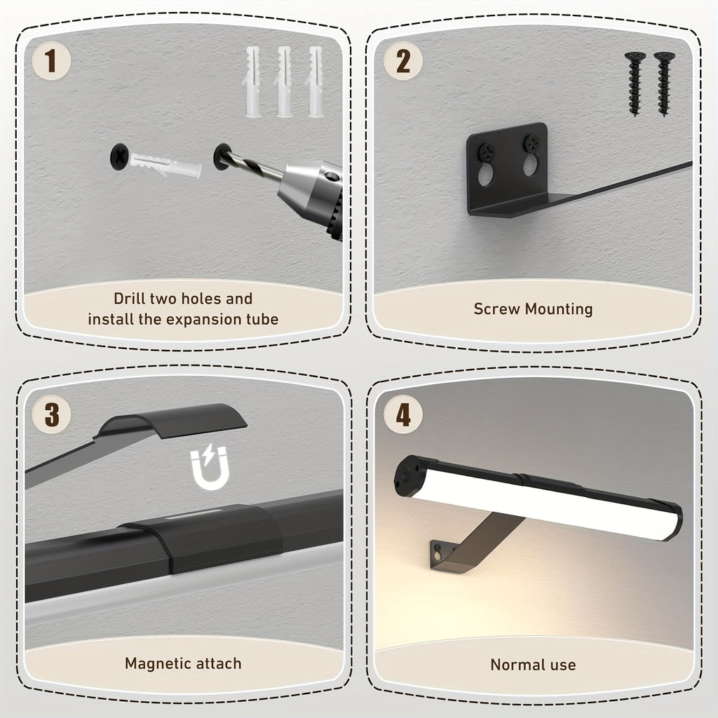Battery-powered picture frame light, wireless magnetic wall light - 3-color dimmable, touch control and remote control function, timer, USB rechargeable, suitable for art display, bedroom reading night light or camping use (no wiring required)