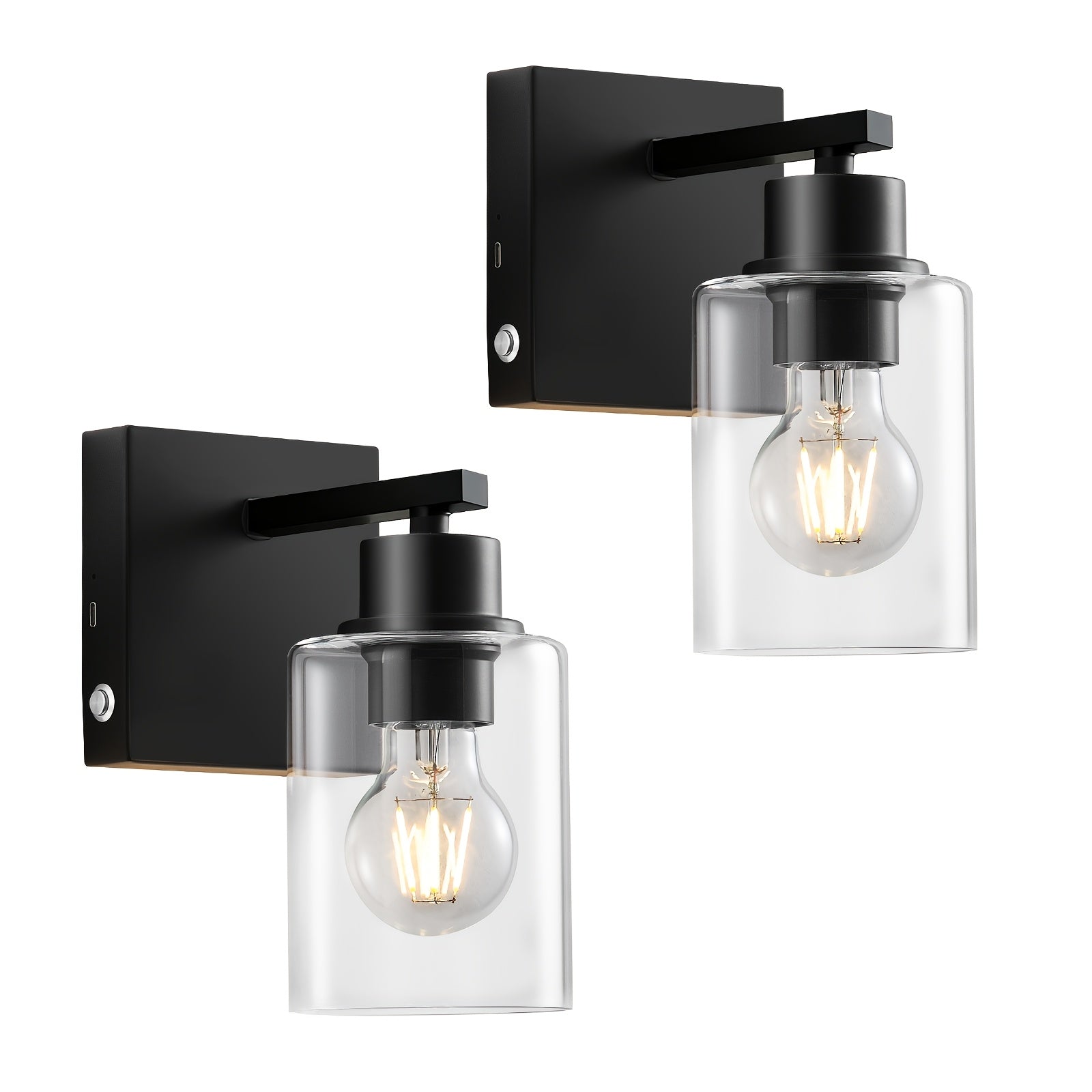 Battery Operated Wall Light Set 2/1, Rechargeable, Dimmable, Remote Control, Touch Control, USB-C Charging, Suitable for Living Room, Bedroom Black (Bulbs Included)