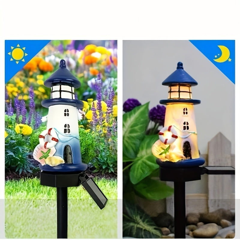 Solar Resin Lighthouse LED Outdoor Lighting Decorative Landscape Light Solar Garden Light Lawn Light Perfect for Courtyard Garden Lawn Festival Decoration