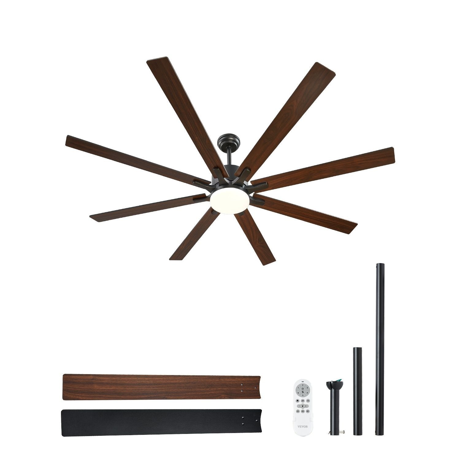 72 Inch Ceiling Fan with Light, 6 Speed Remote Control, Reversible Motor, Coffee Black Color