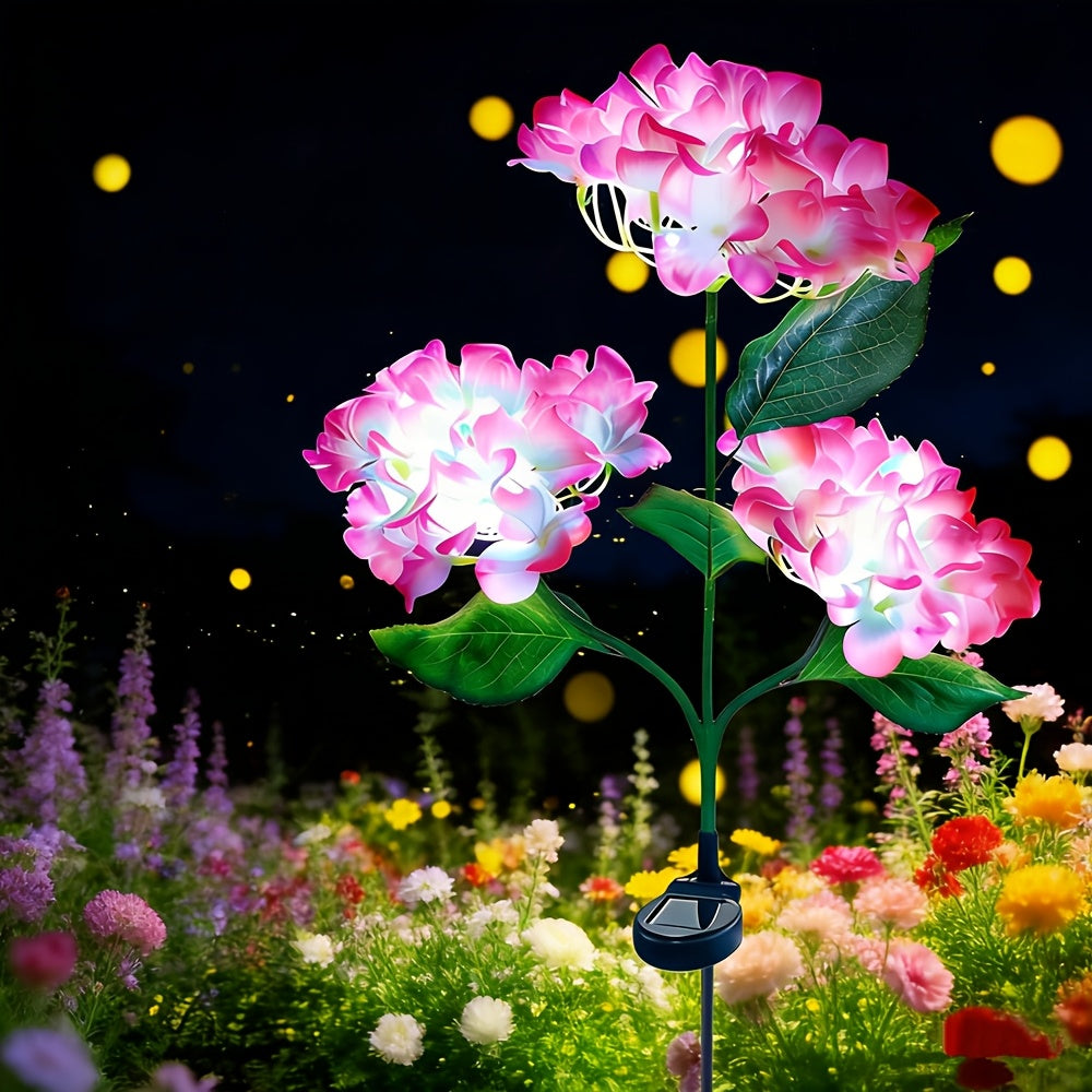 Outdoor Solar LED Light for Garden Decoration, Hydrangea Flower Design, Suitable for Pathways, Patios, and Lawns