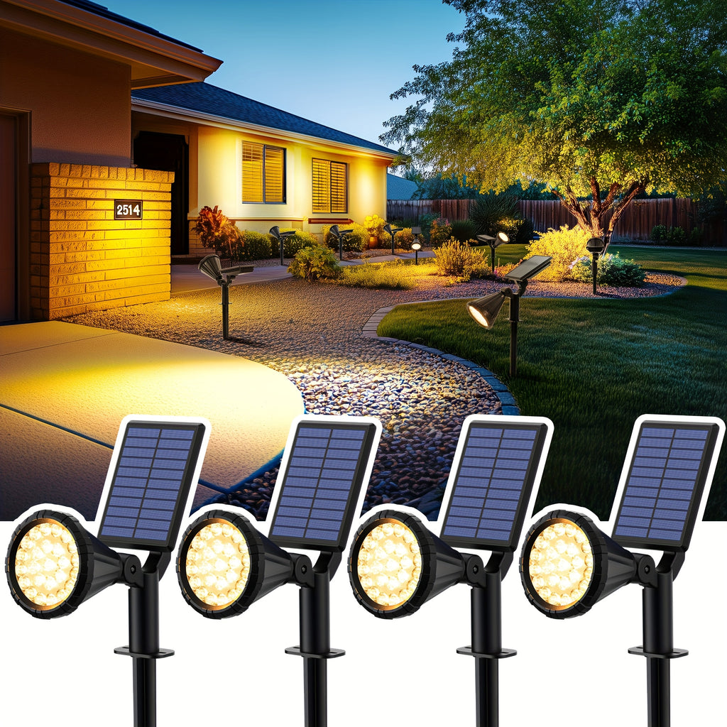 4-pack solar spotlight outdoor IP65 waterproof, flag accent lighting, solar Halloween decorative light, outdoor tree, house, yard, garden, landscape spotlight for Christmas decoration (cool/warm light)