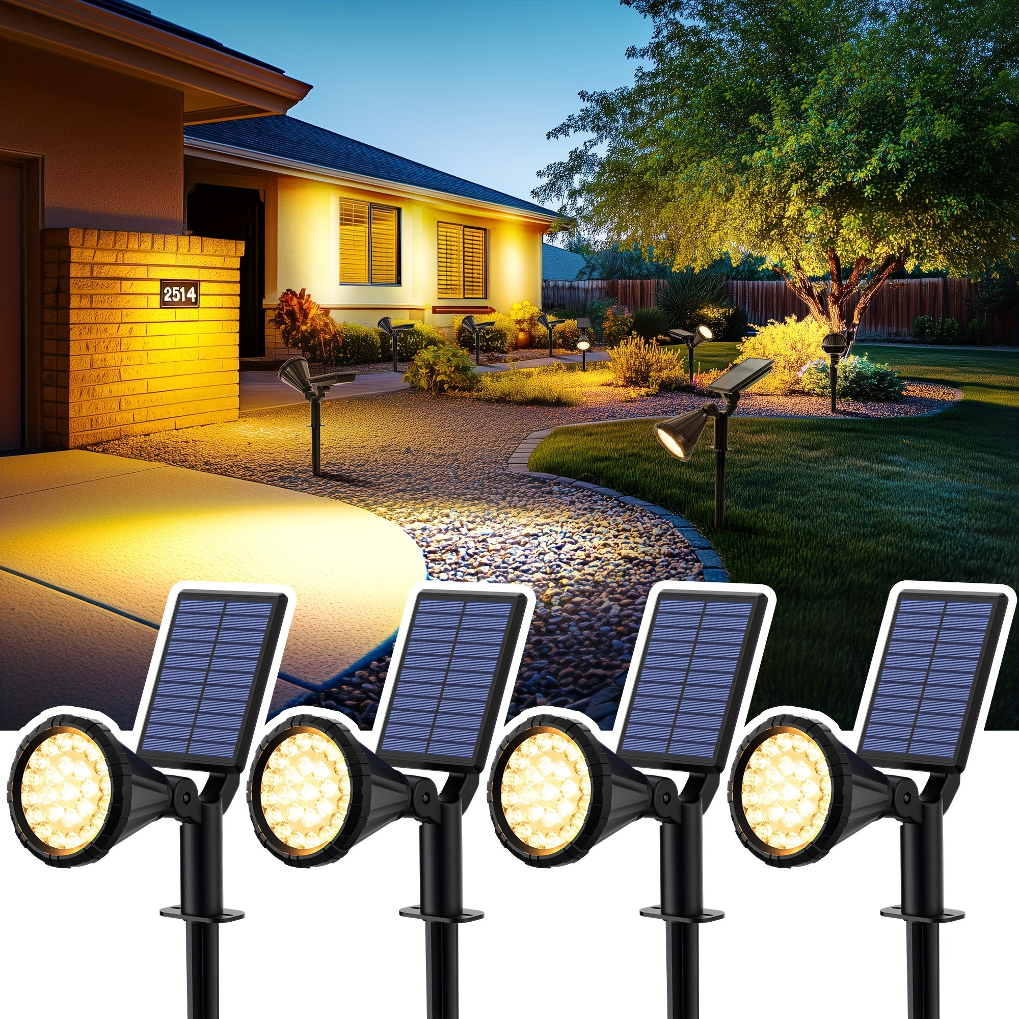 4-pack solar spotlight outdoor IP65 waterproof, flag accent lighting, solar Halloween decorative light, outdoor tree, house, yard, garden, landscape spotlight for Christmas decoration (cool/warm light)