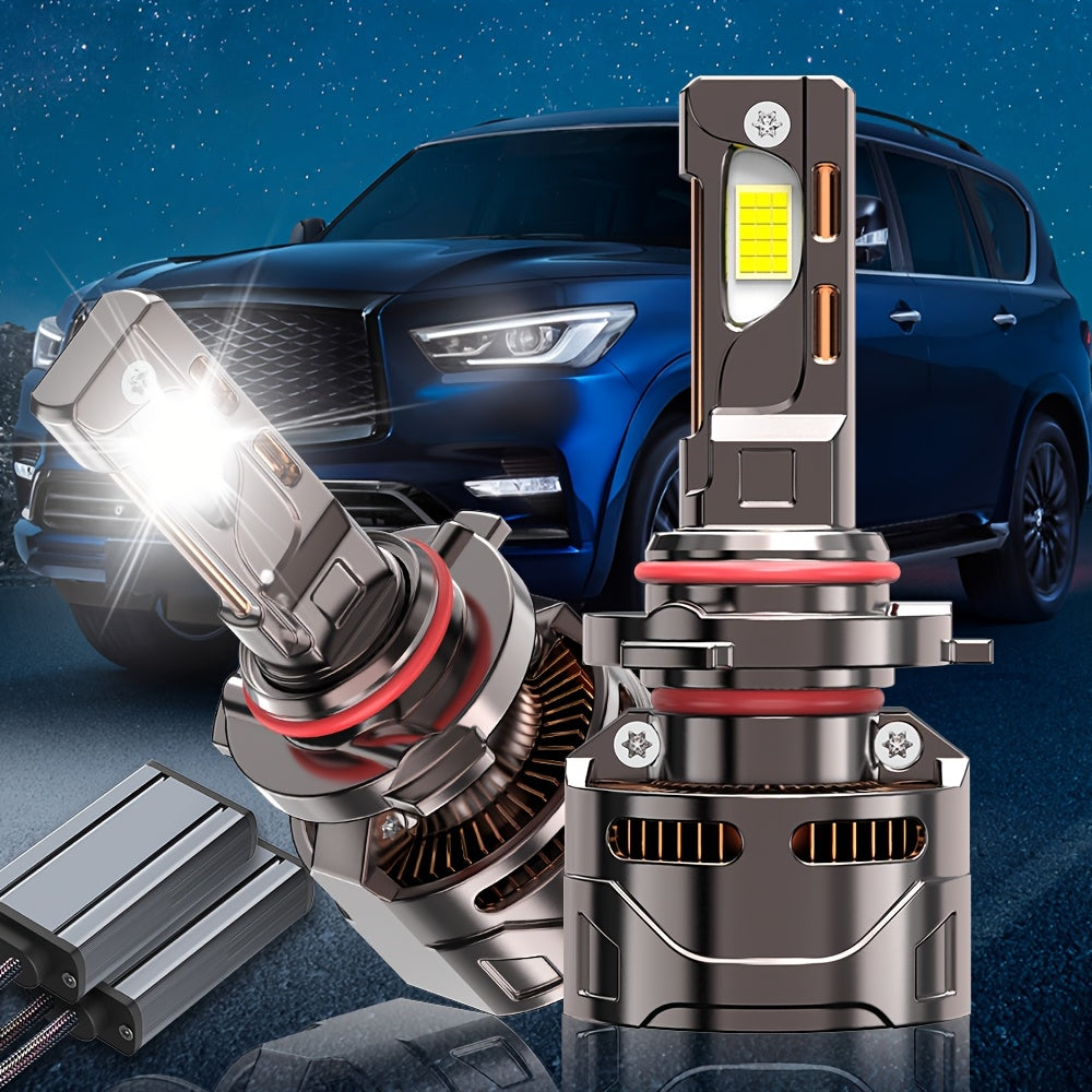 2pcs 9006 9012/HIR2 Super Bright LED Headlight Bulbs for Car, 54800LM, 7500K, 1000% Brightness, 360° Beam Angle, Plug-and-Play, Compatible with H1 H4/9003/HB2 H16/H9/H8 9005, 9570 CSP Chip