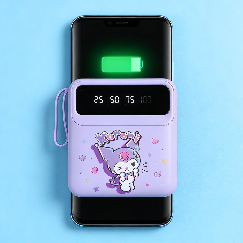 [Kuromi Mini Power Bank] Cartoon Pattern Portable Power Bank, Compatible with Android/iPhone Devices/Tablets with LED And Digital Display, Dual LED Lamp Portable Mobile Power Supply, Built-in Lanyard, Outdoor Travel Emergency Backup