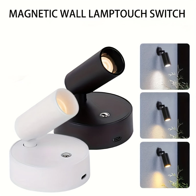 Magnetic rechargeable wall light available in black and white, modern stylish lamp, home decor, suitable for display cabinets, makeup tables, fitting rooms, bedrooms, sleep aid, creating a warm atmosphere.