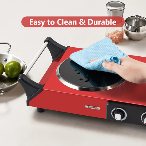 1800W Double Burner Electric Stove with Infrared Ceramic Cooktop, Dual Independent Controls & Cool-Touch Handles – A Portable Hot Plate for Home, Dorm, Camping & RV, Featuring Rapid Heating & Easy-Clean Surface