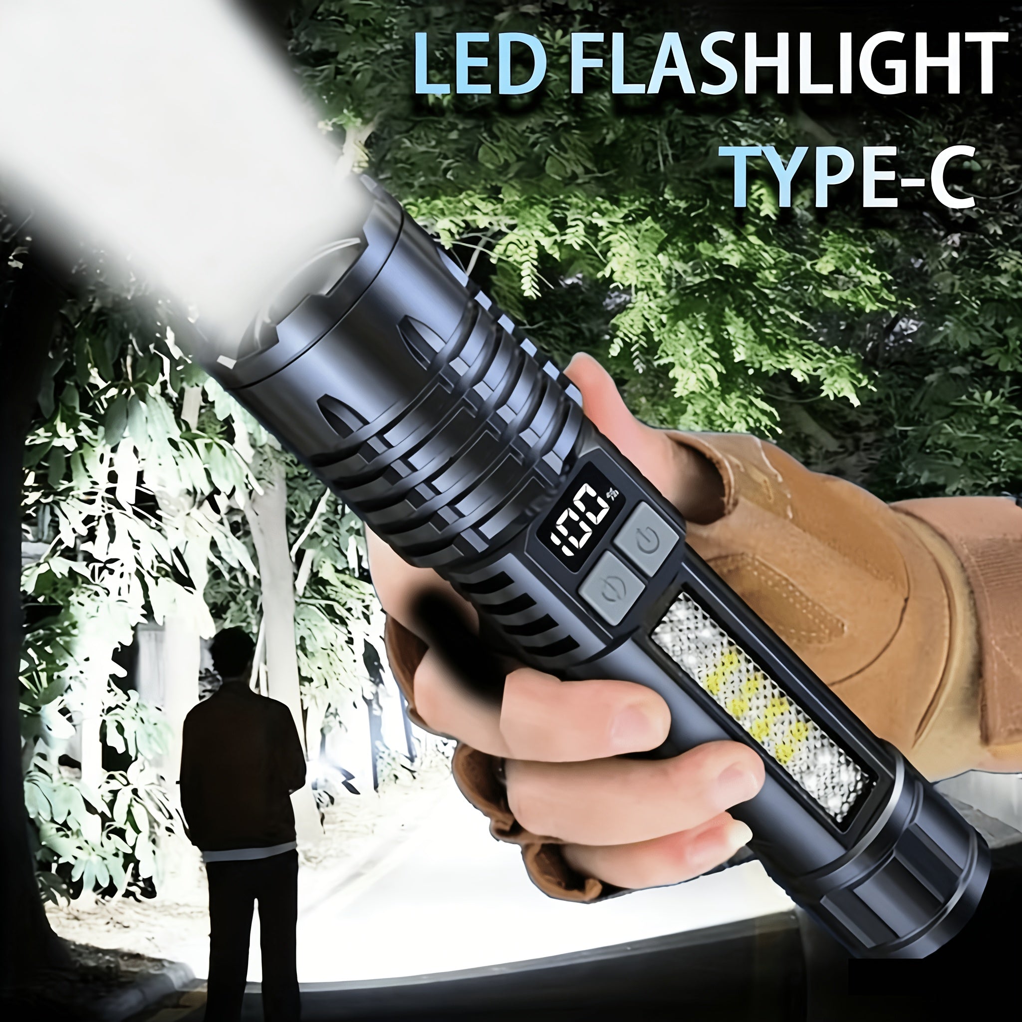 Rechargeable High Lumen Super Bright Flashlight, 5 Modes Zoomable with LCD Digital Display, Powerful Handheld LED Flashlight, ABS Material High Brightness Outdoor Light for Emergency, Camping, Fishing, Running and Hiking