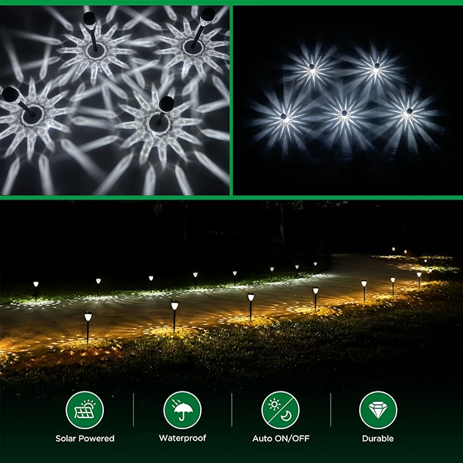 A Set of Twelve Diamond-Shaped Solar Lights, Suitable for Outdoor Use, Suitable for Various Environments and Conditions, with High Efficiency and Design