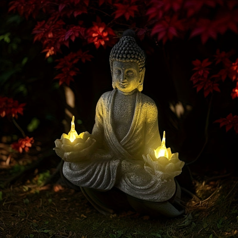 One Zen Solar Buddha Statue Garden Light, Christmas Decorative Solar Meditation Garden Buddha Statue, Courtyard Lawn - Indoor/Outdoor Decoration, Perfect for Balcony, Garden, Courtyard, Porch Courtyard Art Decor, Gift