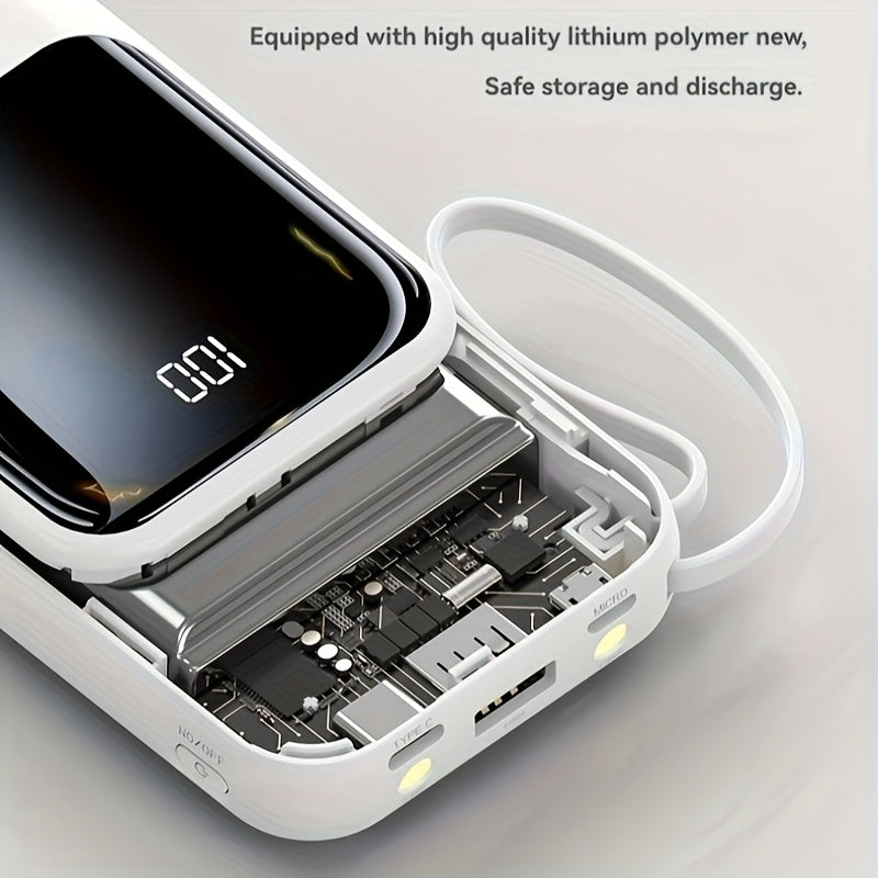 10000毫安大容量迷你充電寶，配備5W-20W快充輸入輸出口線，LED智慧電量顯示，適用於iPhone 16/15/14/13及安卓裝置