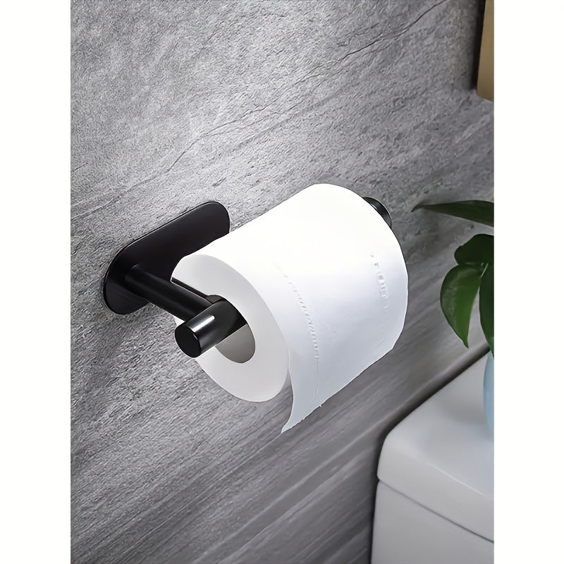 1-Piece Stylish Black Self-Adhesive Toilet Paper Holder - Modern Wall Mount Bathroom Tissue Dispenser, Durable Plastic Shower Towel Rail Accessory, for Home & RV Bathroom | Bathroom Accessories