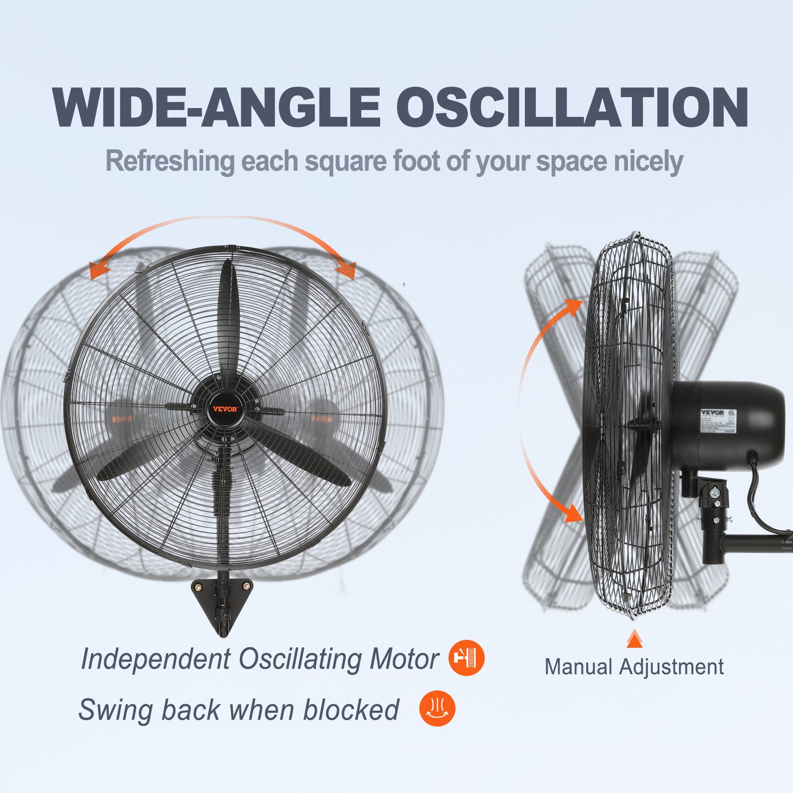 VEVOR Wall-Mount Misting Fan, 24"/30", 3-Speed High Velocity Max 7000 CFM / 9500 CFM, Waterproof Oscillating Industrial Wall Fan, Commercial/Residential for Warehouse, Greenhouse, Workshop, Black, ETL Listed