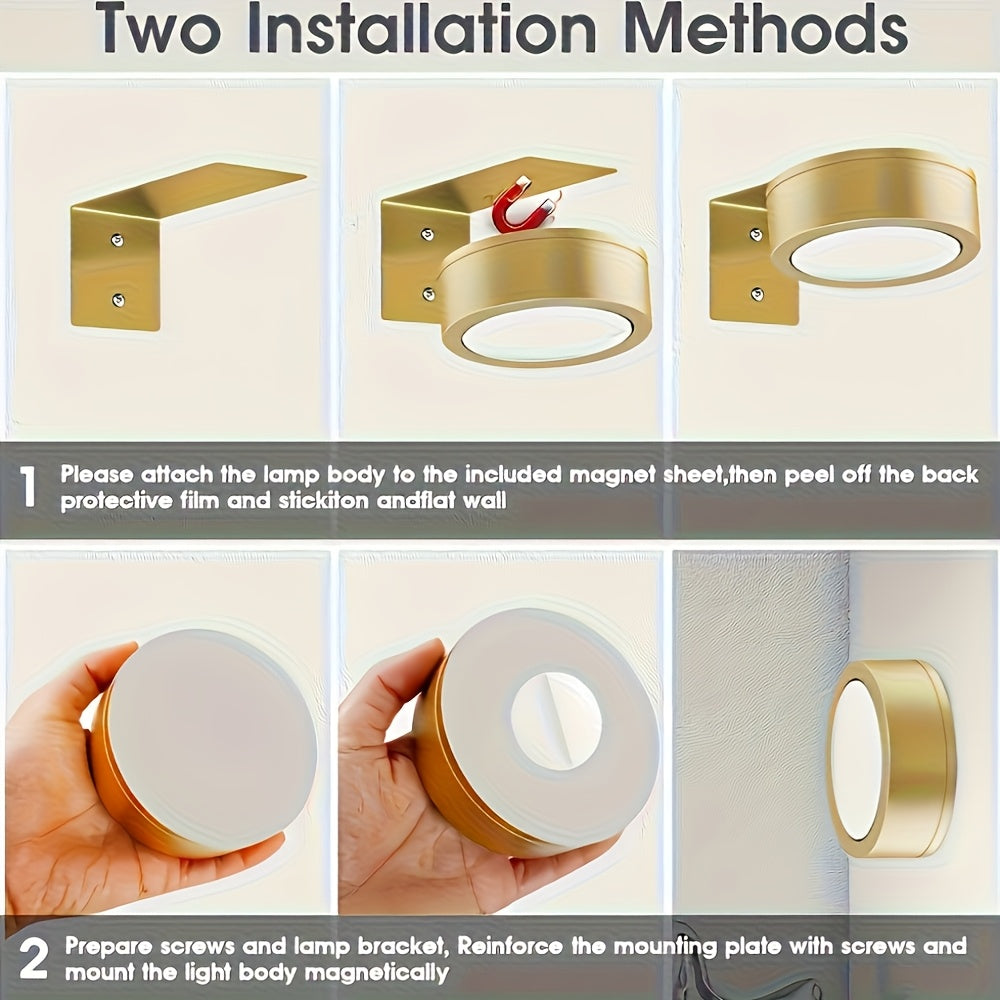 En: Black/Gold Round Smart LED Painting Light, Battery Operated (Battery Not Included), Remote Control Dimmable Timable Lamp for Photo Frame Art Portrait Home Wall Decor