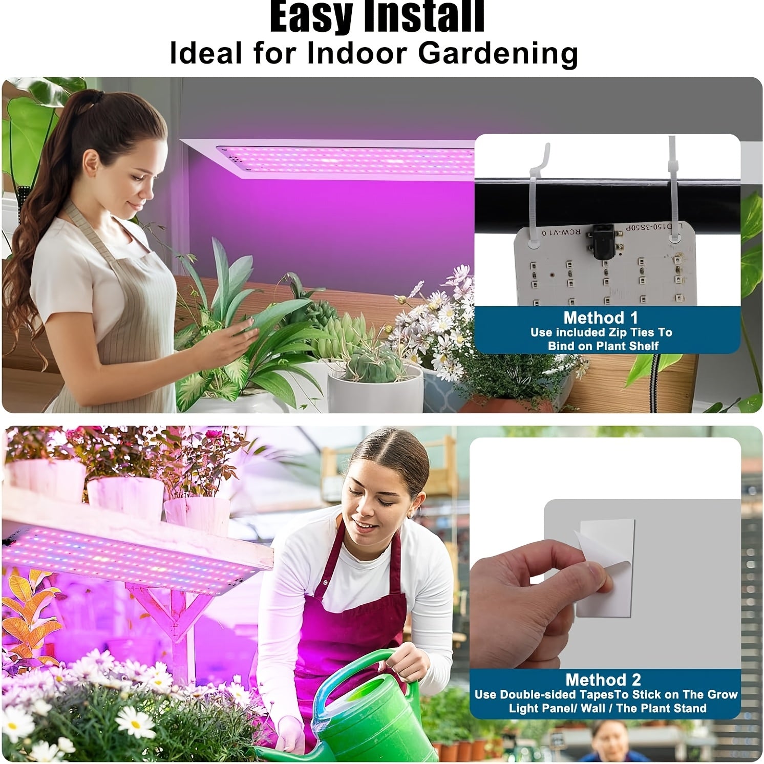2 Pack 300LED Full Spectrum Red Plant Grow Light, Under Cabinet Grow Light for Indoor Plants, 3/6/12H Timer, 6 Dimmable Levels, USB Powered