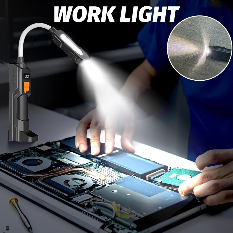 1Pc Portable LED Work Light, USB Rechargeable Flashlight with Magnetic Base, 360° Rotatable & Foldable Head, COB LED Lighting, Ideal for Camping Repair and Emergency Night Lighting