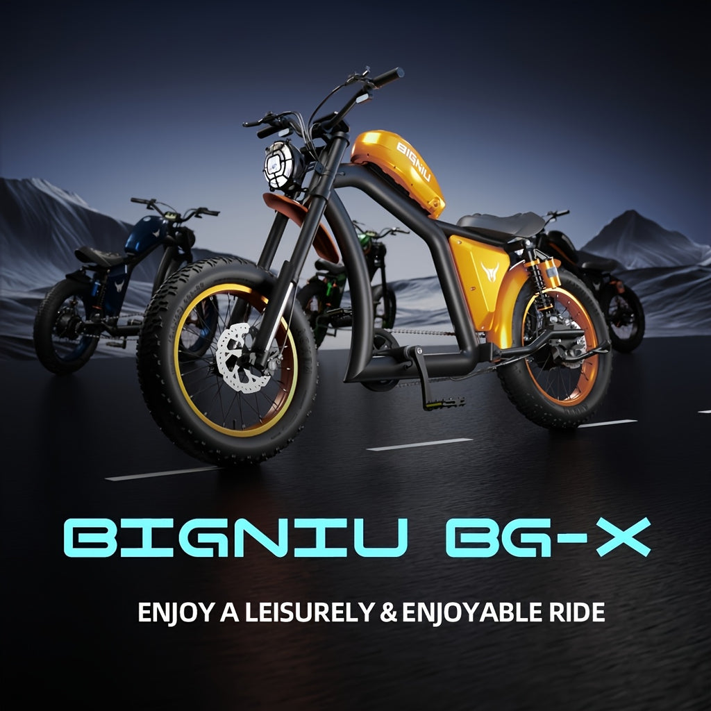 BIGNIU BG-X电动公路自行车，时速最高20英里，740W电机，48V电池，31.5Ah容量，配备20英寸越野轮胎，续航里程可达40英里