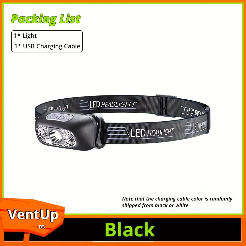 1Pc Mini Rechargeable Powerful Induction Headlamp, Smart Wave Motion Sensor Head Flashlight, USB Rechargeable Searchlight, Ideal for Fishing, Hiking, Repair and Emergency Lighting