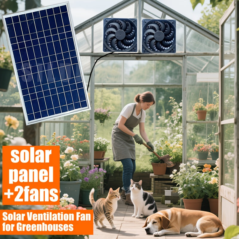 Solar Fan Ventilation Set, Outdoor Air Circulation Exhaust System for Courtyard, Flower Shed, Chicken Coop, Greenhouse, Cabin, Pet House and Window Use